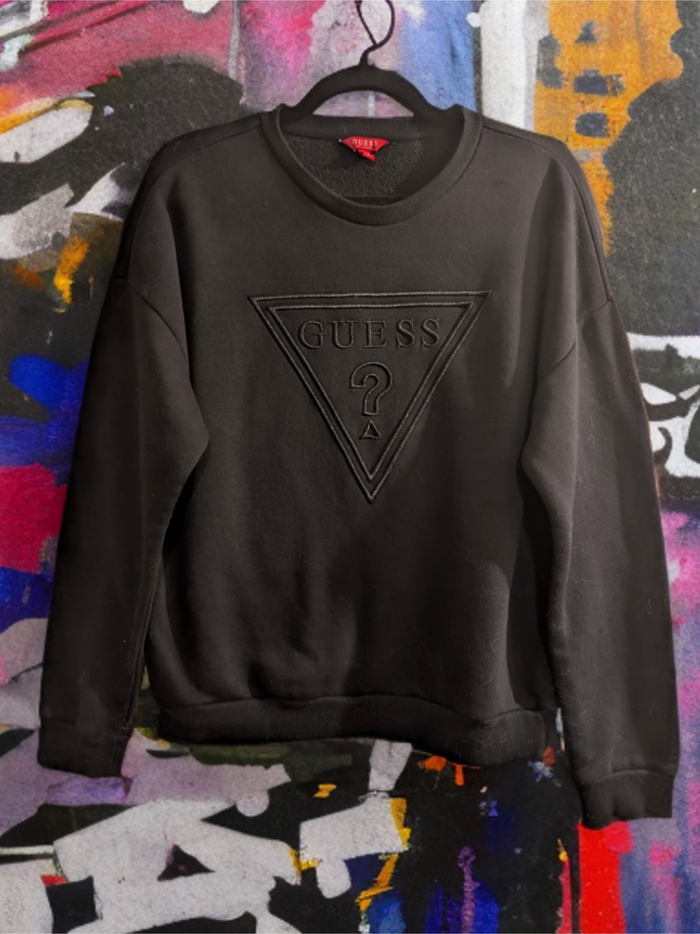 GUESS | Men's Black Embossed Logo Sweatshirt